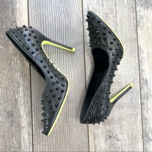 CAPE ROBBIN Technowar Spike Lime Sole Heels Black